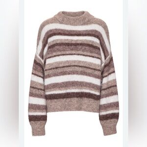Elegant Striped Brown and White Women's Turtleneck Sweater from Copenhagen